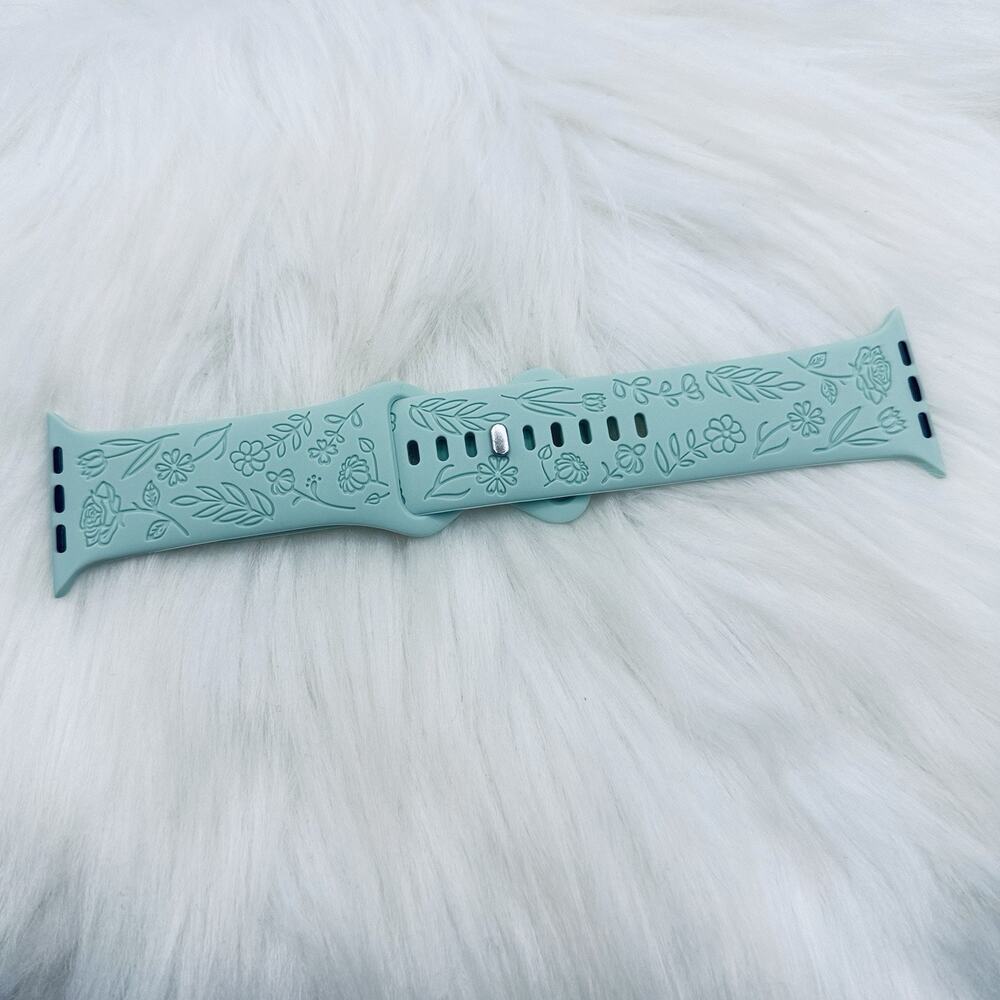 New Cyan Floral Design Apple Watch Bands 38mm 40mm 41mm - Picture 4 of 6